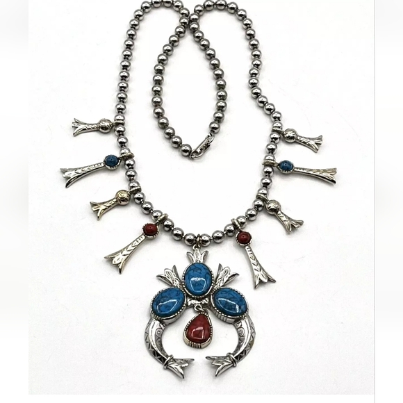 Vtg ART Arthur Pepper Squash Blossom Silver Tone Southwestern Necklace - Picture 4 of 5